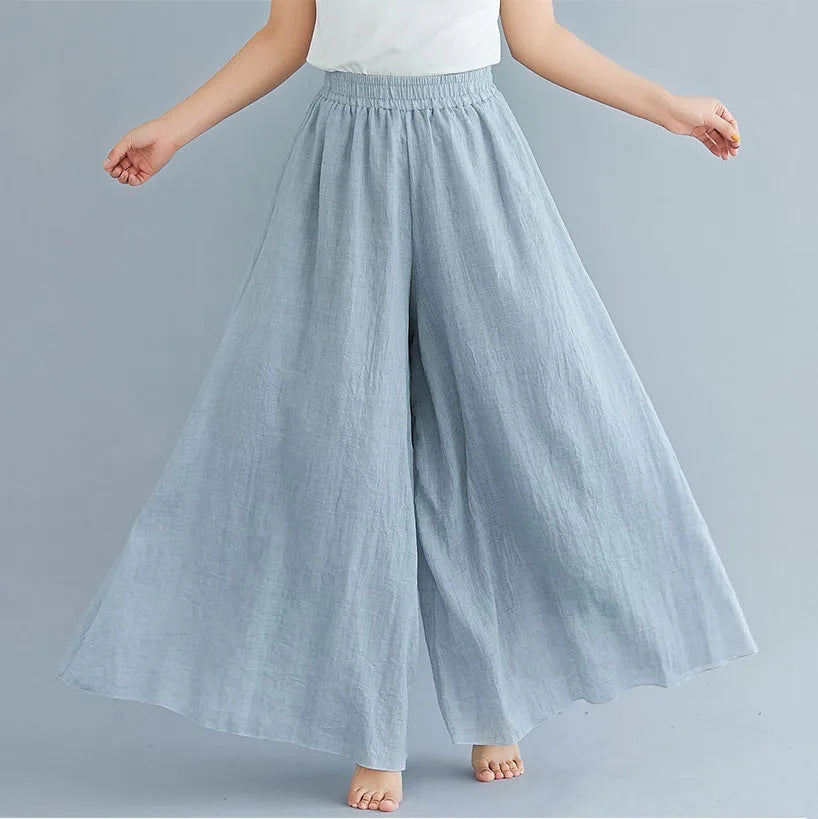 Cotton Linen Wide Leg Pants for Women Summer Casual Loose Pants High Waist Big Swing Skirt Capris Women Clothing PT-565