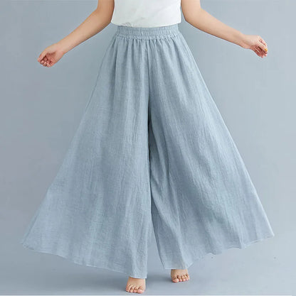 Cotton Linen Wide Leg Pants for Women Summer Casual Loose Pants High Waist Big Swing Skirt Capris Women Clothing PT-565