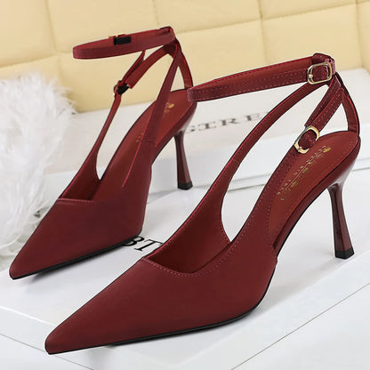 BIGTREE Shoes Leopard Print Women Pumps Sexy High Heels Pointed High-Heeled Sandals Women Summer Shoes Satin Stiletto Heels 8 cm