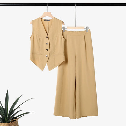 2026 ZANZEA Elegant Sleeveless Tank Tops Wide Leg Pant Sets Summer Women 2 Pieces Sets Elegant Solid OL Work Outfits Tracksuit