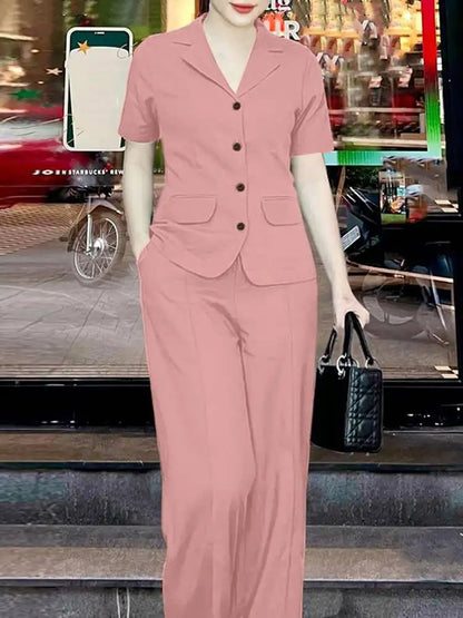 Summer Fashion OL Pant Sets ZANZEA 2PCS Women Outfits Short Sleeve Tops Wide Leg Trousers Suits Elegant Work Tracksuits Oversize