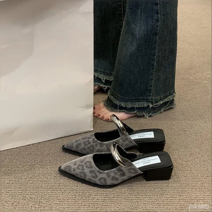 2026 New Women Cover Toe Mules Slippers Fashion Metal Decoration Thick Heel Slide Shoes Comfort Street Style Footwear