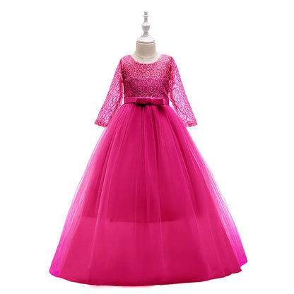 4-14 Years Girls Dress Summer Mesh Fashion Girls Princess Wedding Dress Piano Performance Costume Teenagers New Kids Clothes