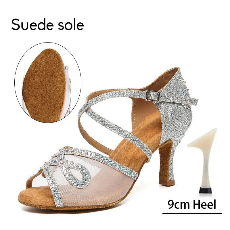 Women Latin Dance Shoes Rhinestone High Heels Dancing Shoes Ladies Party Shoes Women Tango Ballroom Dancing Shoes Salsa Sandals