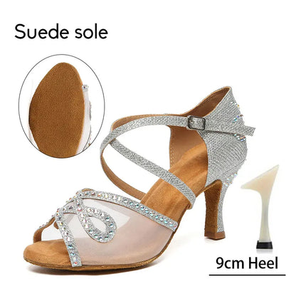 Women Latin Dance Shoes Rhinestone High Heels Dancing Shoes Ladies Party Shoes Women Tango Ballroom Dancing Shoes Salsa Sandals