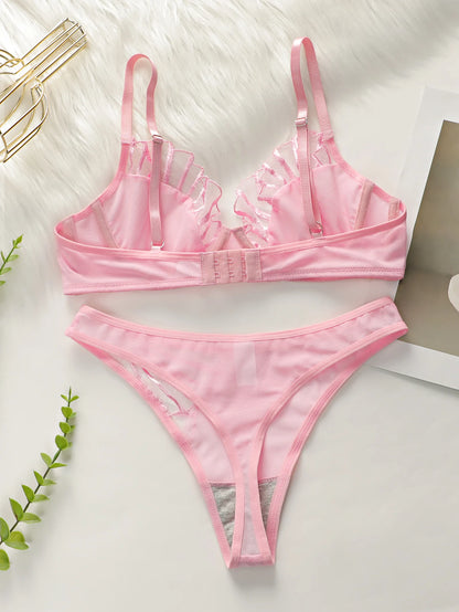 Beautiful Women's Pink and Black brassiere Lace Sexy Lingerie Set Pull Up Bra 2024 New fashionable Women's Clothing