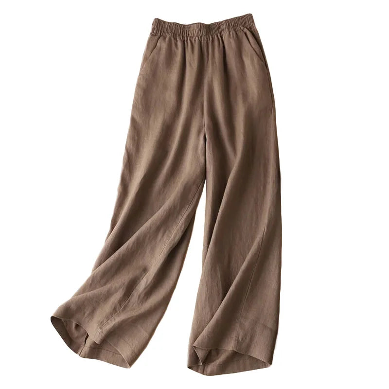 Women Cotton Linen Wide Leg Pants Female Summer Pants Full Length Casual Pants Fashion Solid Loose High Waist Straight Trousers