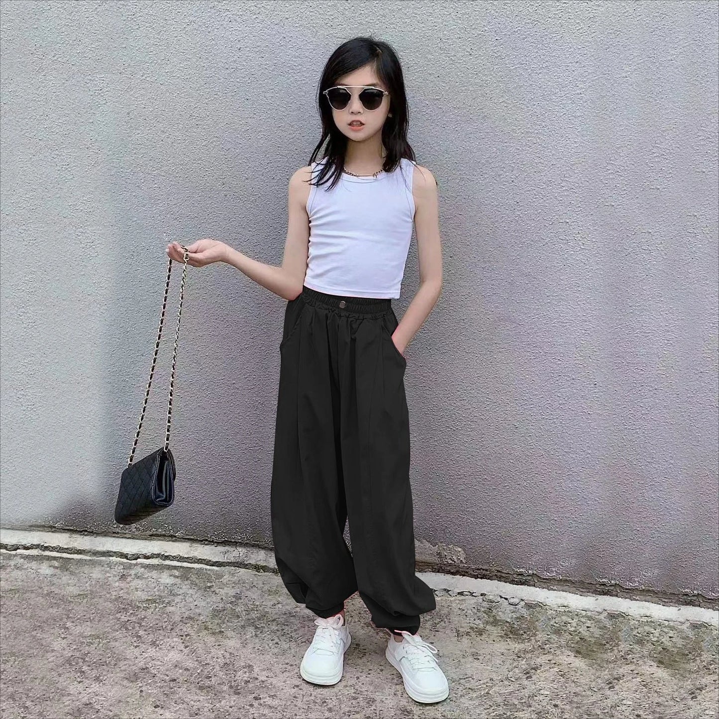 Girls' Lightweight Summer Casual Pants 5-12 Years Loose Stylish Culottes Kids' Jogger Pants Anti Mosquito Ventilated