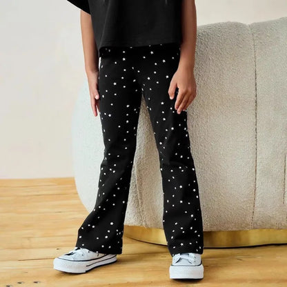 Girls' Flare Pants Spring Autumn 2026 Kids' Comfortable Printed Heart Motif Fashion Casual Long Pants