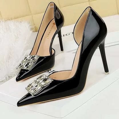 BIGTREE Shoes NEW Luxury High Heels Rhinestone Design Women Pumps Patent Leather Female Heels Stilettos Fashion Sexy Party Shoes