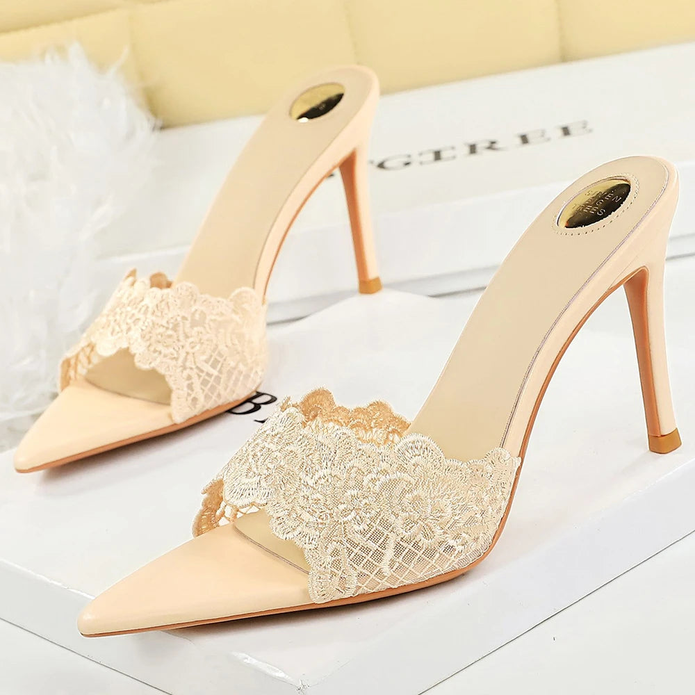 BIGTREE Shoes High-heeled Sandals Ladies' Slippers Lace Sexy Open Toe High Heels Stiletto 9 CM Summer Sandals Women Pumps 2026