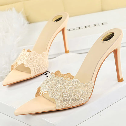 BIGTREE Shoes High-heeled Sandals Ladies' Slippers Lace Sexy Open Toe High Heels Stiletto 9 CM Summer Sandals Women Pumps 2026
