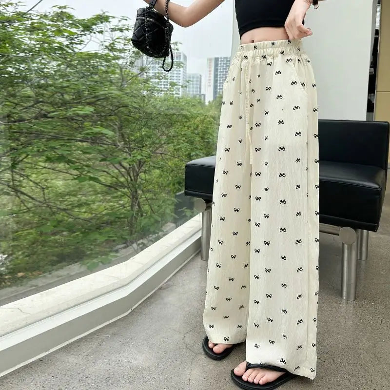 2026 Summer Girls' Ice Silk Mosquito Repellent Loose Straight Leg Wide Leg Pants 5-12 Years Kids School Stylish