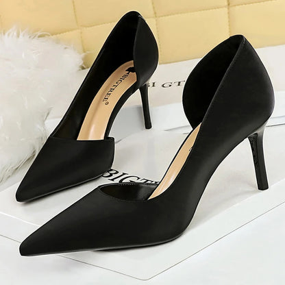 BIGTREE Shoes Women Pumps Satin Pointed High Heels Stilettos 7 Cm Sexy Party Shoes Fashion Ladies Shoes Woman Heels Plus Size 43