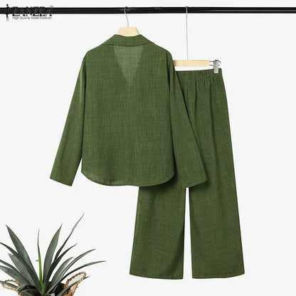 ZANZEA Women Casual Pant Sets Lapel Neck Long Sleeve Blouse & Elastic Waist Pants 2pcs Matching Sets Autumn OL Work Solid Co-ord