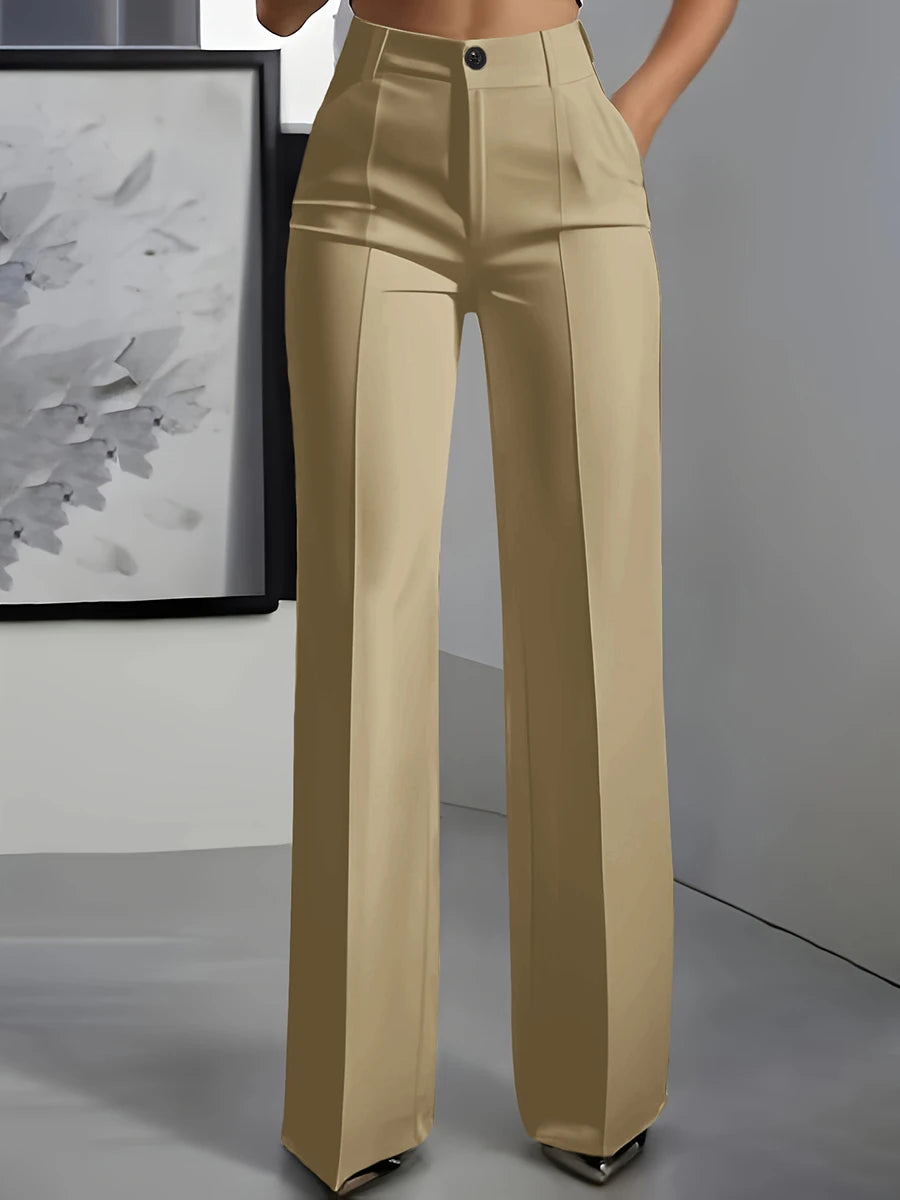Women High Waisted Wide Leg Office Trousers, Solid Black Pleated Elegant Crease Dress Pants, Professional Full Length Trousers