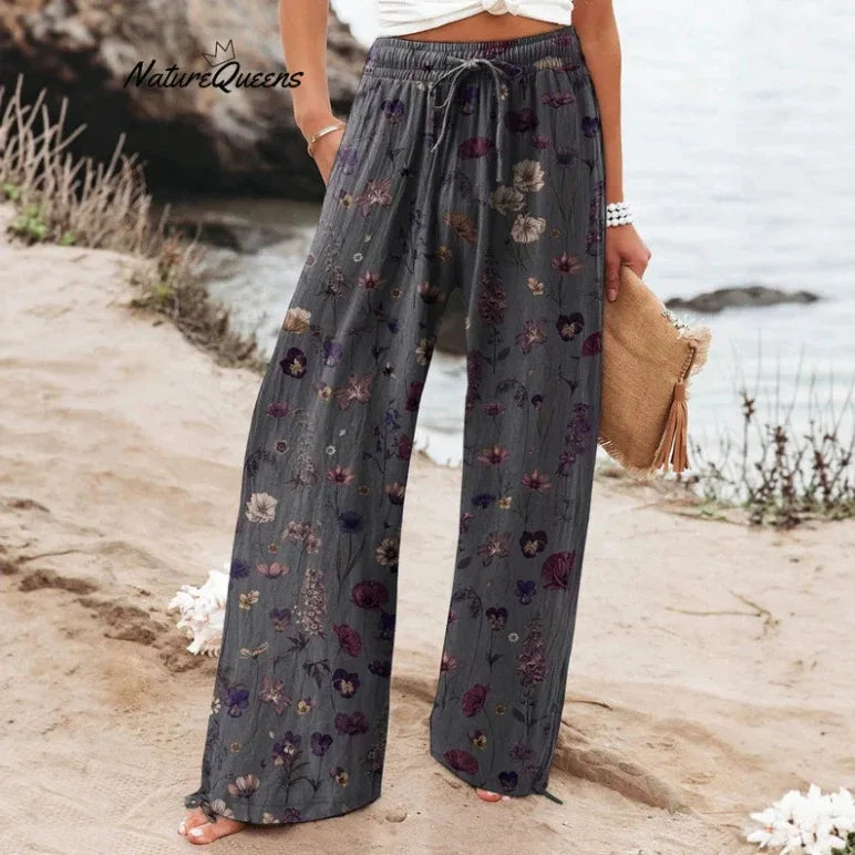 Women's New High Waist Loose Casual Wide Leg Print Pants Summer Beach EU US Style Comfy Flowy Trousers