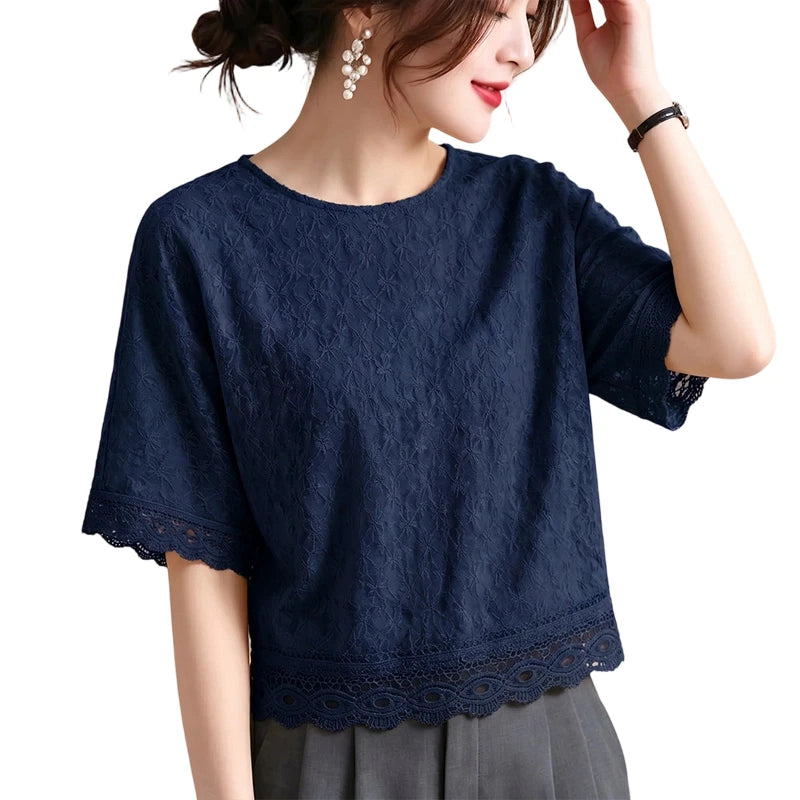 ZANZEA Women Bohemian Lace Patchwork Blouses Loose O-Neck Half Sleeve Solid Color Tops 2026 Summer Daily Casual Blusas de Mujer