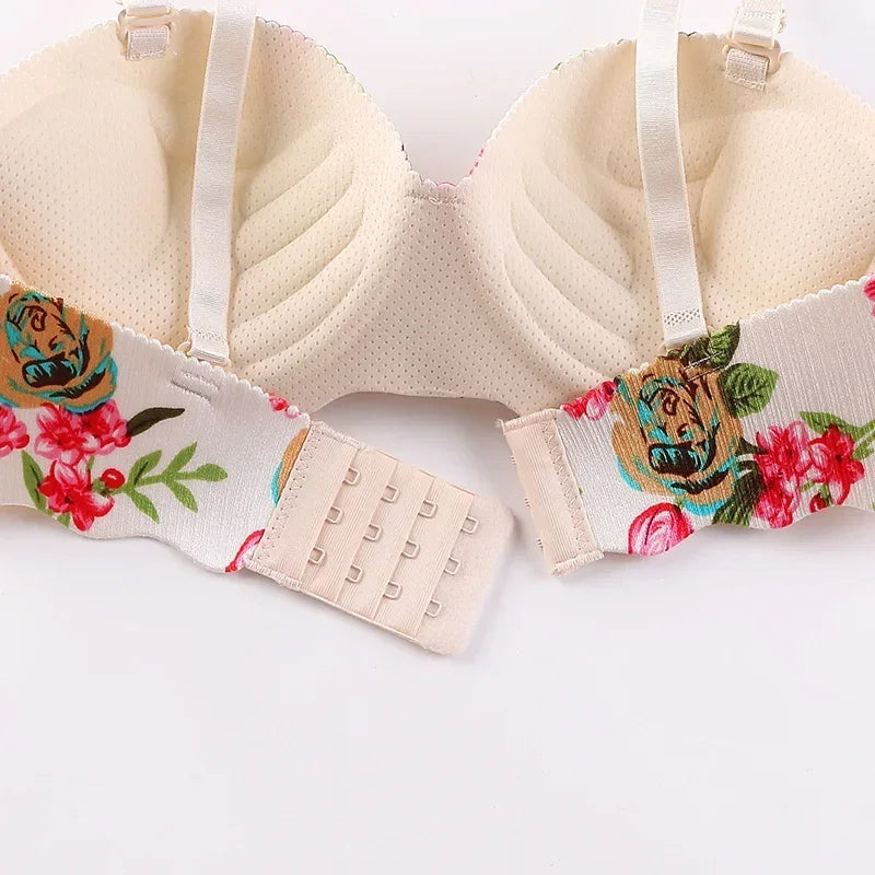 French Simple British Ice Silk Bra One Piece Thick Cup Girls Gathering No Steel Rings Women's Underwear Ropa Interior Femenina