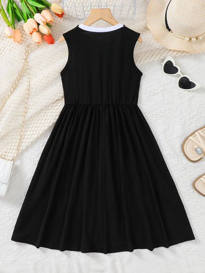 Girls Fashion Embroidered Butterfly Knot Pattern Sleeveless round Neck Vest Dress One-Piece Spring Summer Children's Clothing