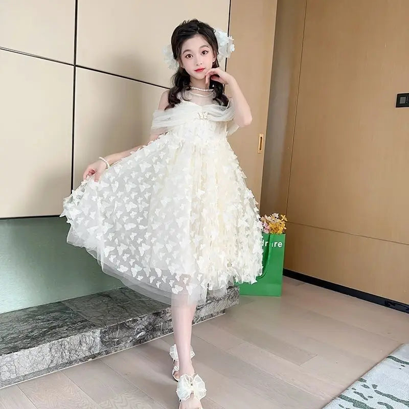 Summer Butterfly Dress Princess Skirt 2025 Girl Clothes 7 8 Years Holiday Girls 3-year-old Dresses Kids Children Girls' Luxury 4