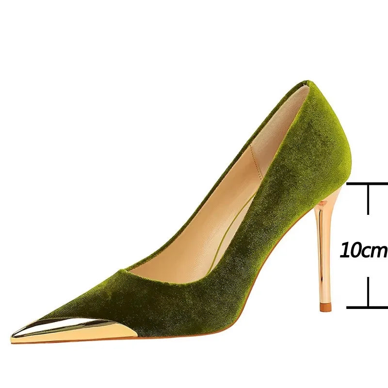 BIGTREE Shoes Luxury Women's Pumps Metal Pointed High Heels Fashion Stilettos Banquet Shoes Ladies Pumps Sexy Party Shoes Suede