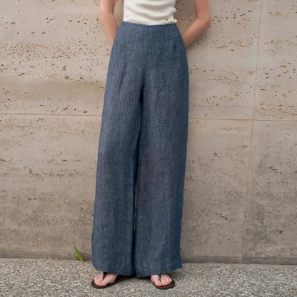 Vintage Pure Linen Long Pant for Women Fashion Casual Loose Spring and Summer Wide-leg Pants Streetwear Office Ladies Trousers