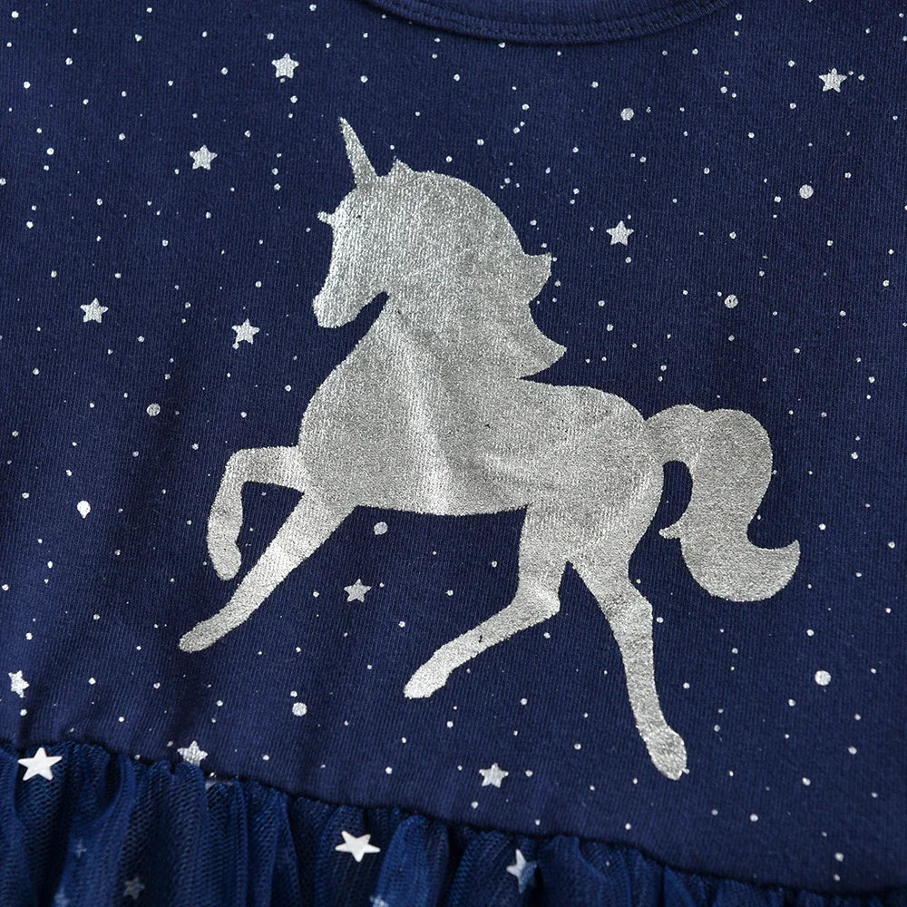 VIKITA Kids Unicorn Dresses for Girls Birthday Party Prom Gown Princess Dress Kids Long Sleeve Spring Autumn Dress Girl Clothes