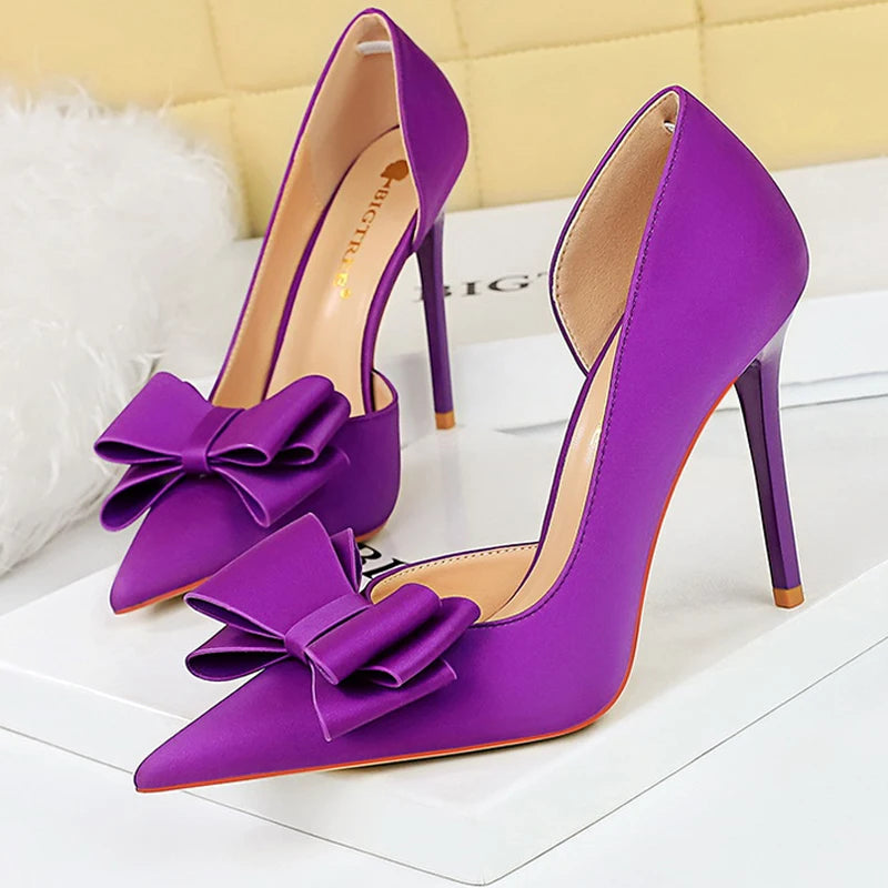 BIGTREE Shoes Bowknot Women Pumps Fashion High Heels Women Shoes Sexy Party Shoes Stilettos Office Shoes Silks Satins Lady Heels