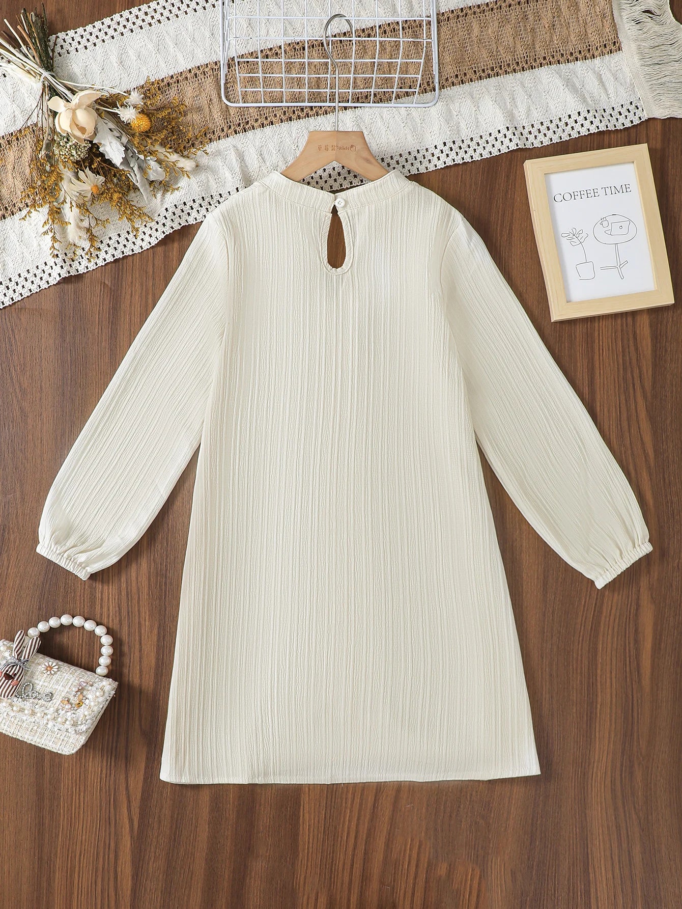 Girls Long Sleeve Dress Ethnic Middle East Style with Embellishment Design Fitted for Outdoor Autumn Wear Casual Outfit