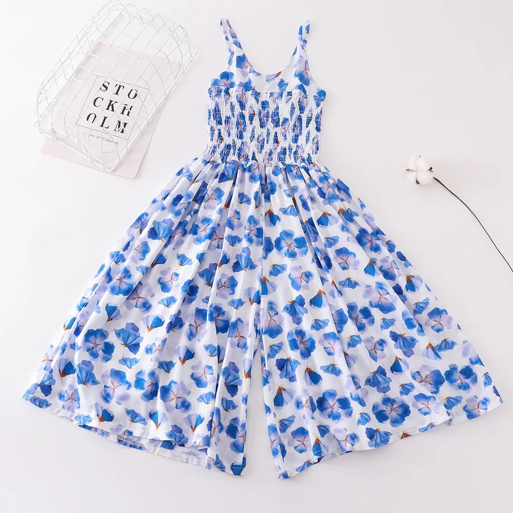 Summer Wide Leg Jumpsuits Kids Bottom Fashion Girls Rompers Beach Outfits Casual Body Suit Children Clothes One Pieces Playsuits