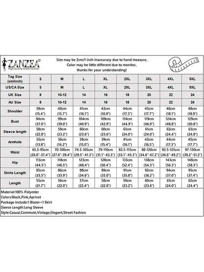 ZANZEA Office Women 2 Piece Sets Spring Outfits 2026 Elegant Long Sleeve Blazer Dress Suit Fashion Work OL Tracksuit Skirt Sets