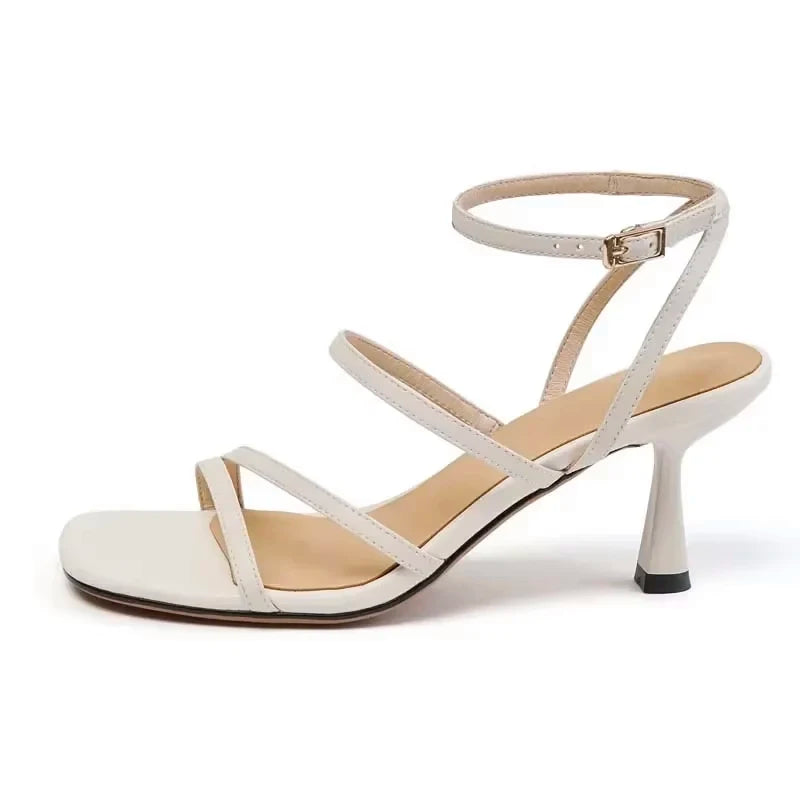 SmallHut New 2026 Trend Ankle Strap Sandals Summer Women Sexy Lady High Heel Red Black Light-Yellow Beige Apricot Buckle Sandals