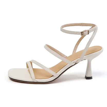 SmallHut New 2026 Trend Ankle Strap Sandals Summer Women Sexy Lady High Heel Red Black Light-Yellow Beige Apricot Buckle Sandals