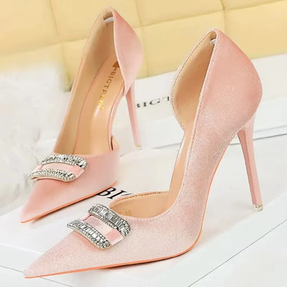 Women 10.5 cm Heels Rhinestone Buckle Design Women Pumps Luxury And Noble Banquet Shoes Stiletto High Heels Women Shoes Fashion