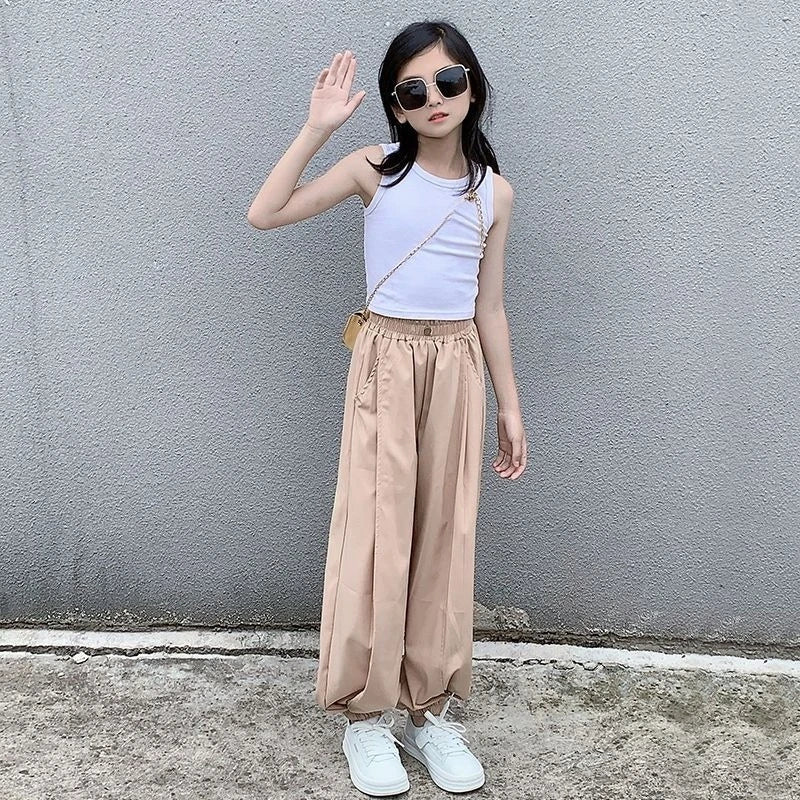 Girls' Lightweight Summer Casual Pants 5-12 Years Loose Stylish Culottes Kids' Jogger Pants Anti Mosquito Ventilated