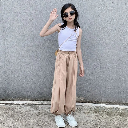 Girls' Lightweight Summer Casual Pants 5-12 Years Loose Stylish Culottes Kids' Jogger Pants Anti Mosquito Ventilated
