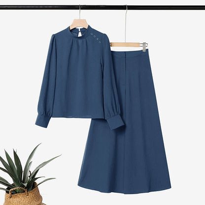 ZANZEA Women Crinkled Fabric 2-Piece Pant Sets Mock Neck Blouse & Wide Leg Pant 2pcs Matching Sets Minimalist Commute Outfits