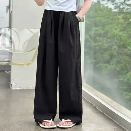 Kids' Korean Streetwear Ice Silk Wide Leg Straight Trousers Lightweight Athleisure Pants for Girls Trendy Casual Sporty Design