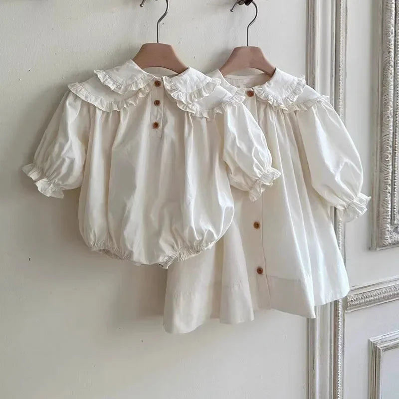 2026 Spring New Children Long Sleeve Casual Dress Cotton Girls Cute Loose Puff Sleeve Dress Toddler Cardigan Dress Kids Clothes