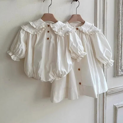 2026 Spring New Children Long Sleeve Casual Dress Cotton Girls Cute Loose Puff Sleeve Dress Toddler Cardigan Dress Kids Clothes