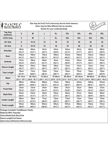 2025 ZANZEA Fashion Casual Long Sleeve Blouse Pant Sets Autumn 2pcs Outfits Women Loose Matching Sets Solid OL Work Tracksuits
