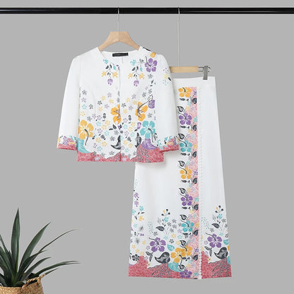 ZANZEA Women's Elegant Floral Print 2 Pieces Matching Skirt Sets 3/4 Sleeve Blouses & Maxi Skirts Suits Office Lady Outfits 2pcs