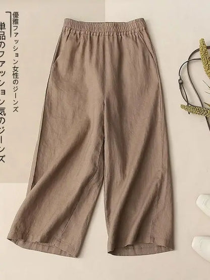 Summer Thin Wide Leg Pants Elastic Waist Loose Fit Mom Jeans  Color Casual High Waist Korean Style Commute Wind