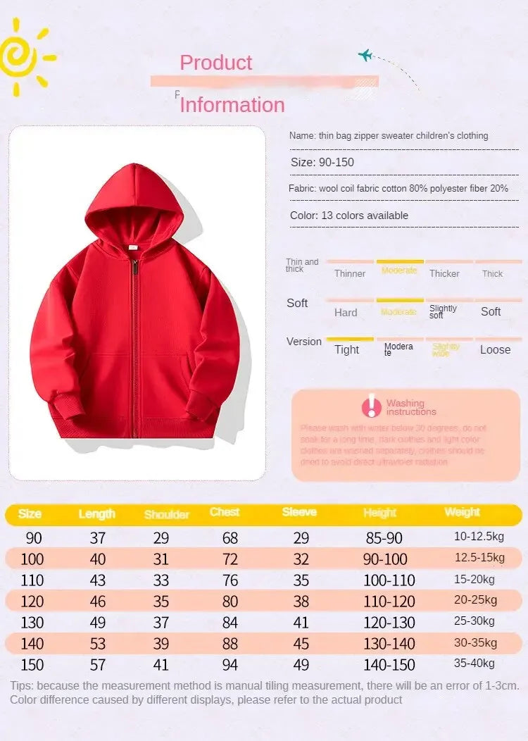 Kids Hoodies Boys Girls Children Sweatshirt Clothes Child Zipper Hoodie Customize Kid Casual Wear Outerwear Hoody Sportswear