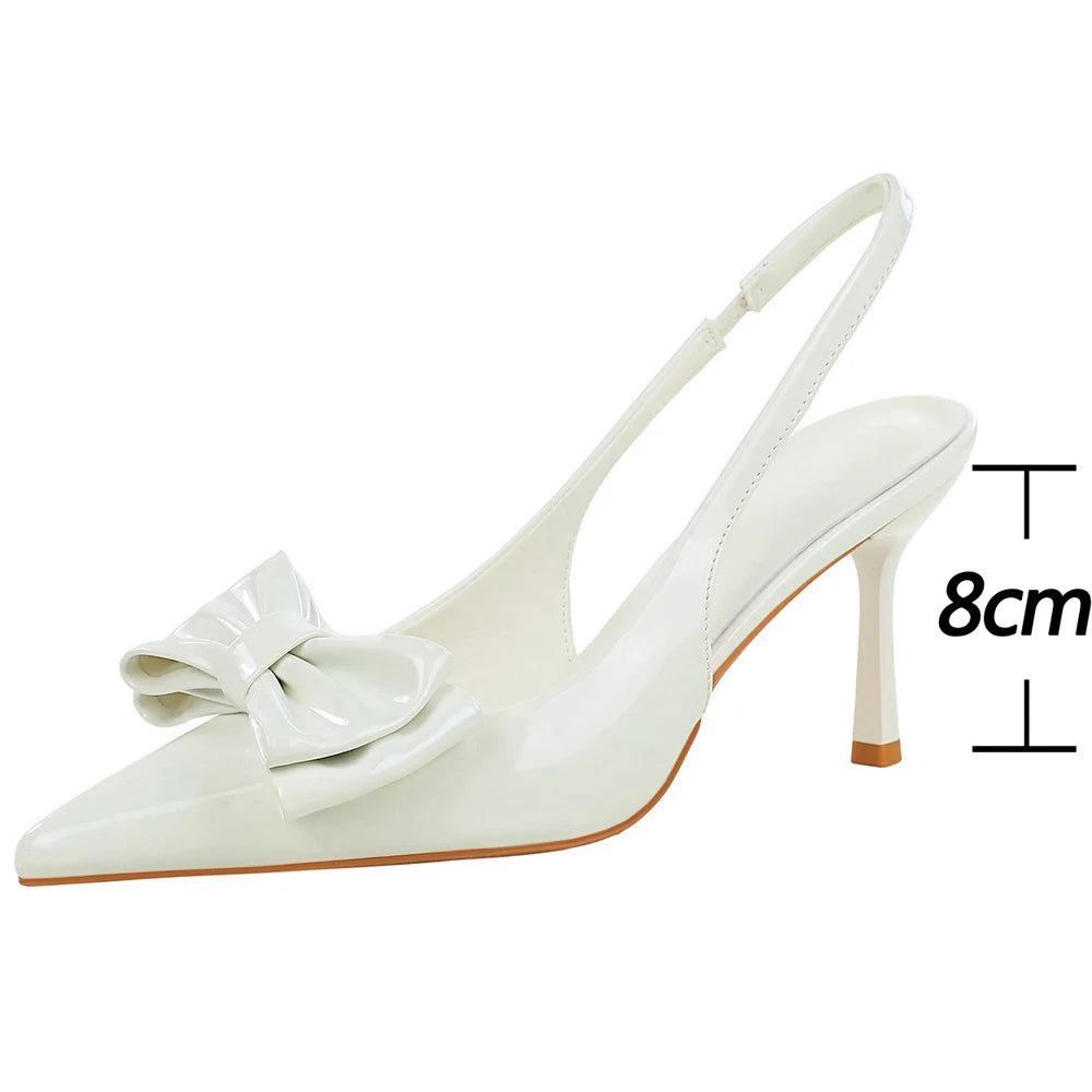 BIGTREE Shoes White Women Pumps Bowknot High Heels Patent Leather High-heeled Sandals Women Summer Shoes Stiletto Heels 8 cm