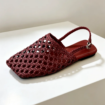 High Quality Hollow Woven Flat Sandals Women Square Toe Back Strap Detail Lolita Style Shoes Summer Comfortable Women's Shoes