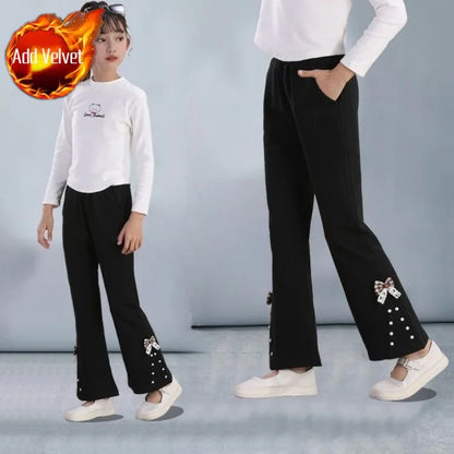 Girls' Micro Flare Pants 2026 Spring Autumn Outerwear for Ages 5-12 Stretchy Viral Fashion Trousers with Elastic Waist