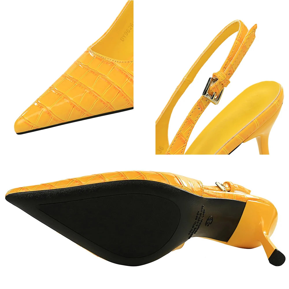 BIGTREE Shoes Yellow Women Pumps Fashion High Heels Sexy Party Shoes Buckle High-heeled Sandals Women Summer Stiletto Heels 8 cm