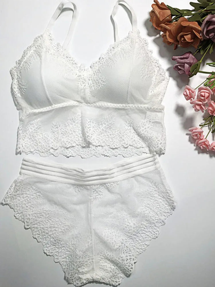 Lace Women Bra Panties Set Crop Top Bra Sexy Transparent Bra Push Up Lingerie Set Female Bralette Underwear Set
